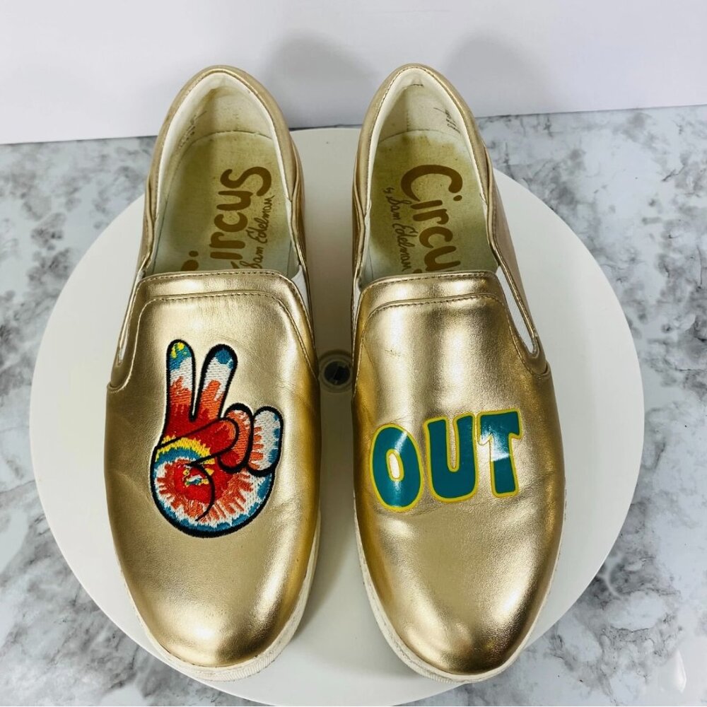 Sam Edelman Sneakers Loafers Womens 8M Metallic Gold Peace Out Festival Slip On